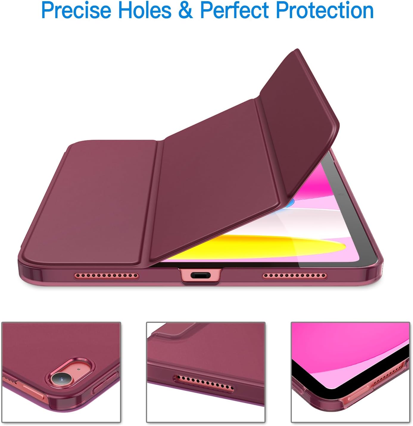 iPad (A16) 11th/10th Generation Case, Slim Stand Hard Back Cover with Auto Wake/Sleep Function, Burgundy - Image 3