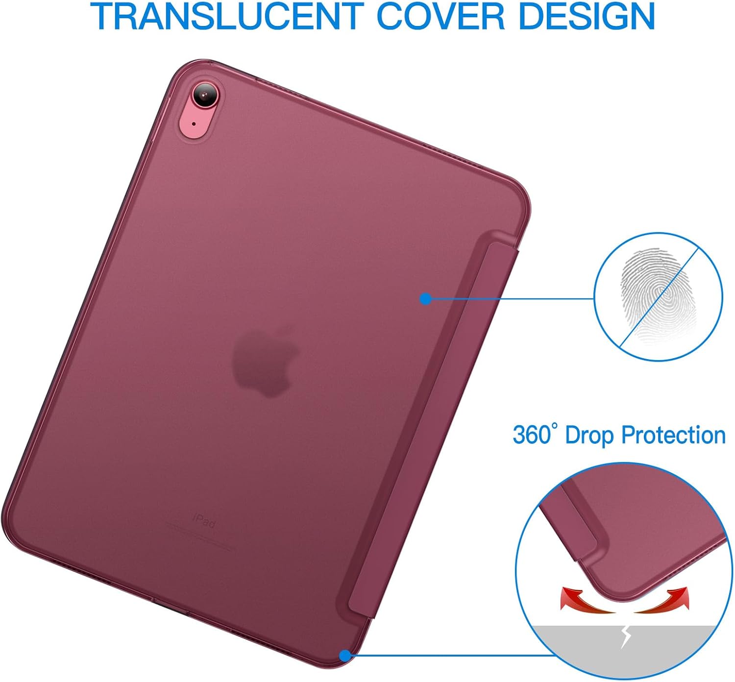 iPad (A16) 11th/10th Generation Case, Slim Stand Hard Back Cover with Auto Wake/Sleep Function, Burgundy - Image 4