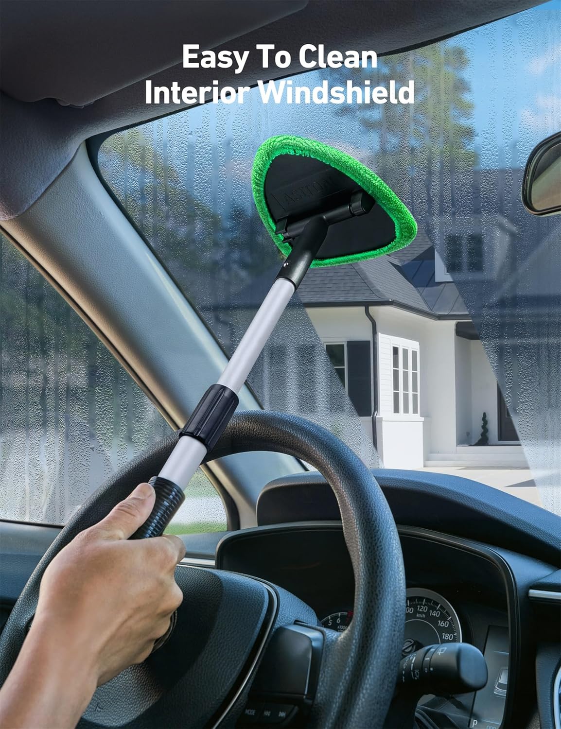 Windshield Washer Tool for Inside with 4 Reusable Washable Green Microfiber Pads - Image 4