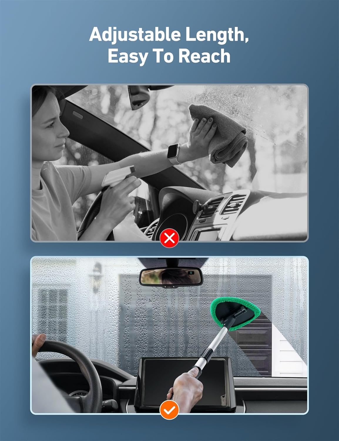 Windshield Washer Tool for Inside with 4 Reusable Washable Green Microfiber Pads - Image 5