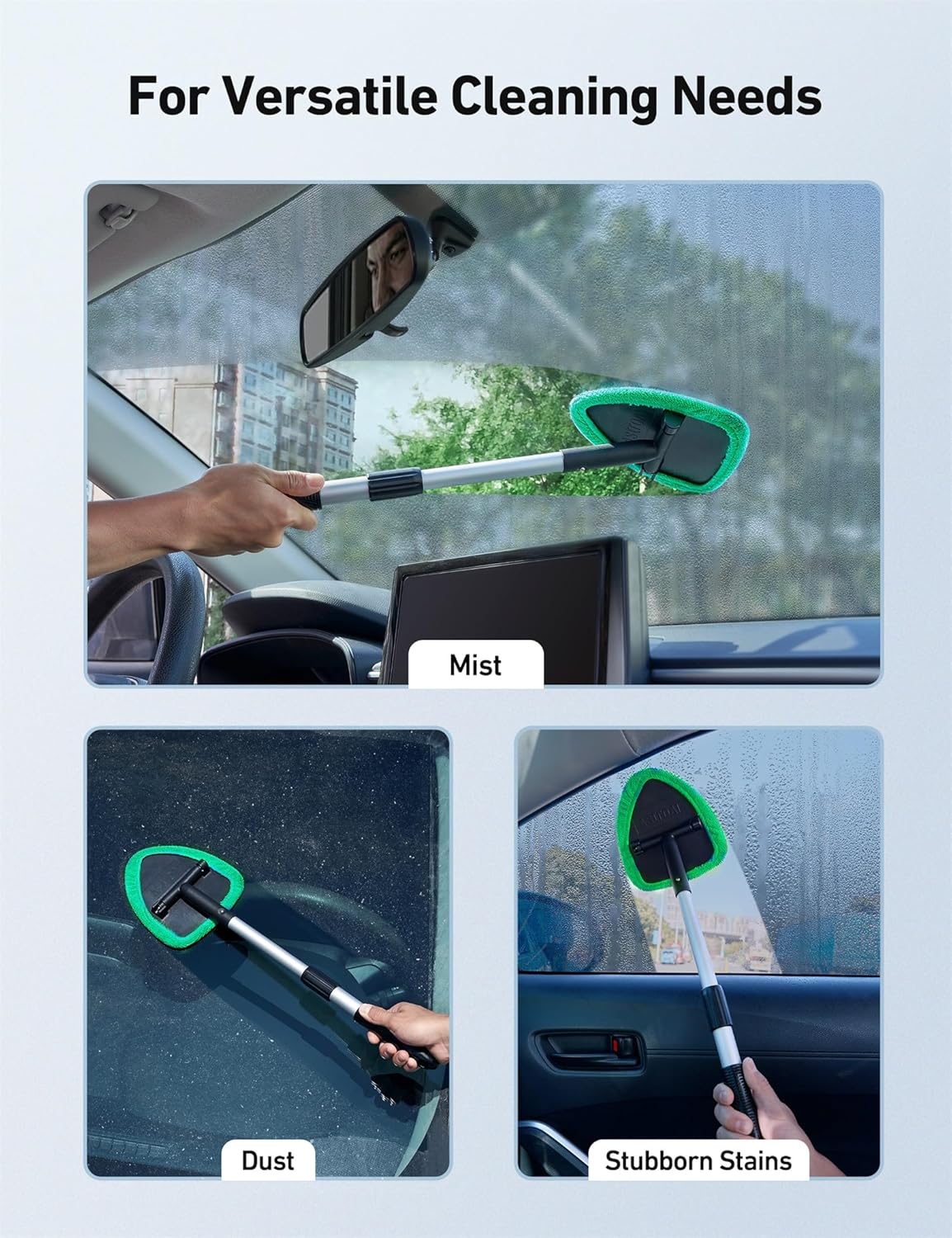 Windshield Washer Tool for Inside with 4 Reusable Washable Green Microfiber Pads - Image 6