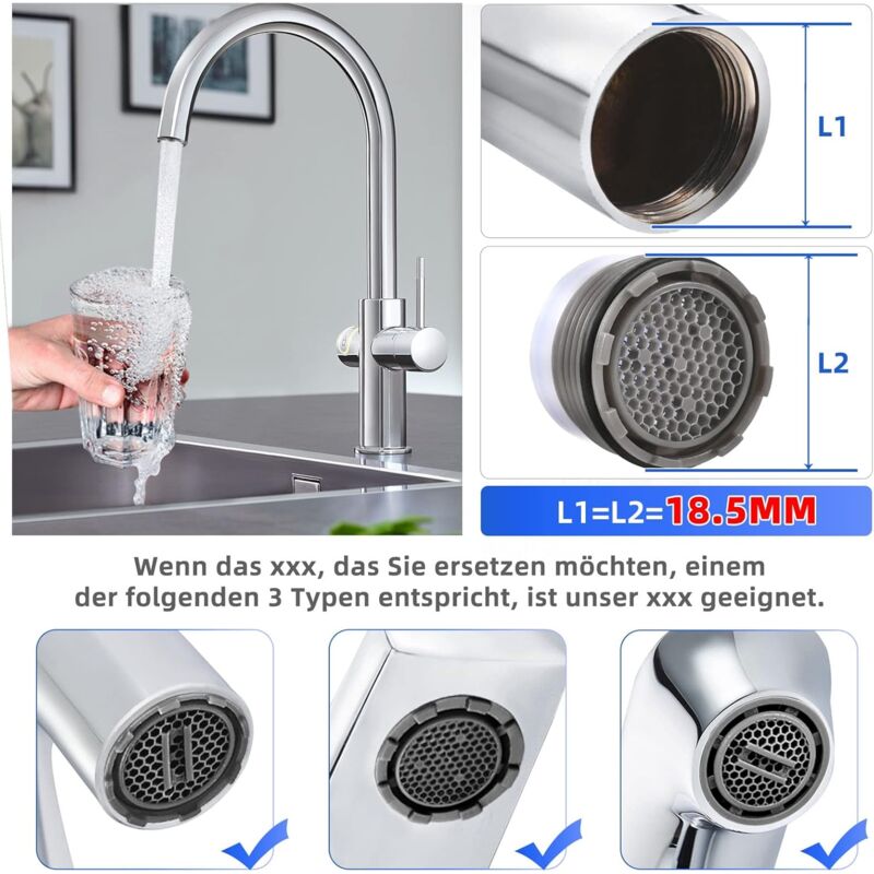 M18.5 Faucet Aerator 6-Pack External Thread Water Saver with 2 Aerator Keys - Image 2