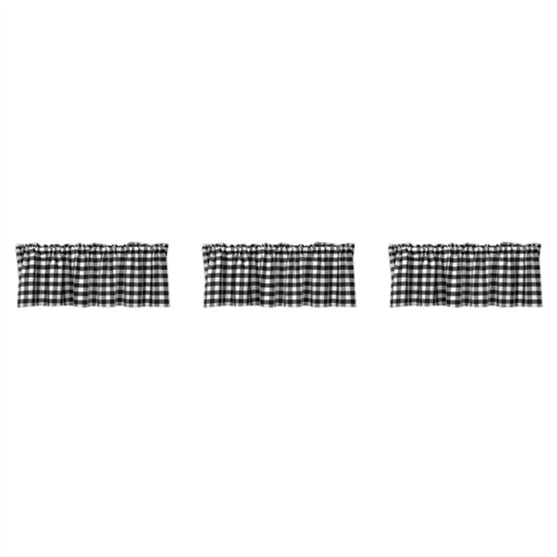 Checkered Kitchen Curtain Farmhouse Style 3-Pack Window Decoration in Black and White - Image 1