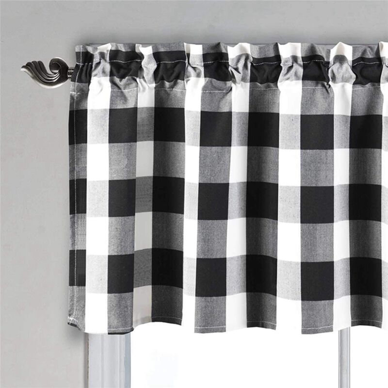 Checkered Kitchen Curtain Farmhouse Style 3-Pack Window Decoration in Black and White - Image 3