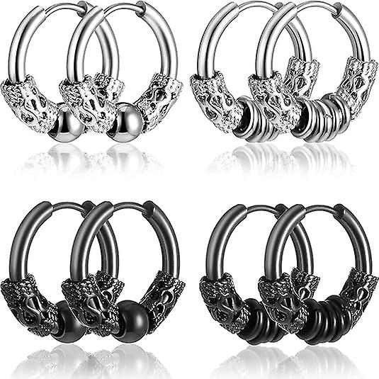 14mm Men's Titanium Steel Hoop Earrings Set - Black & Silver, Punk Rock Style - Image 1