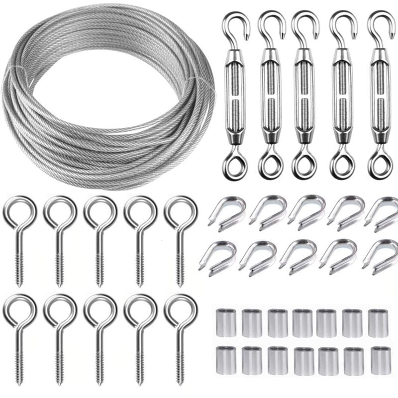 30M/2mm Stainless Steel Wire Kit with M5 Tensioner for Plants, Clothesline, Railings - Image 1