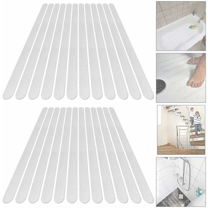 24 Anti-Slip Stickers Shower Stickers Bath Safety Strips Transparent Self-Adhesive Anti-Slip Strips Stickers for Bathtubs Showers (2 x 38cm) - Image 1