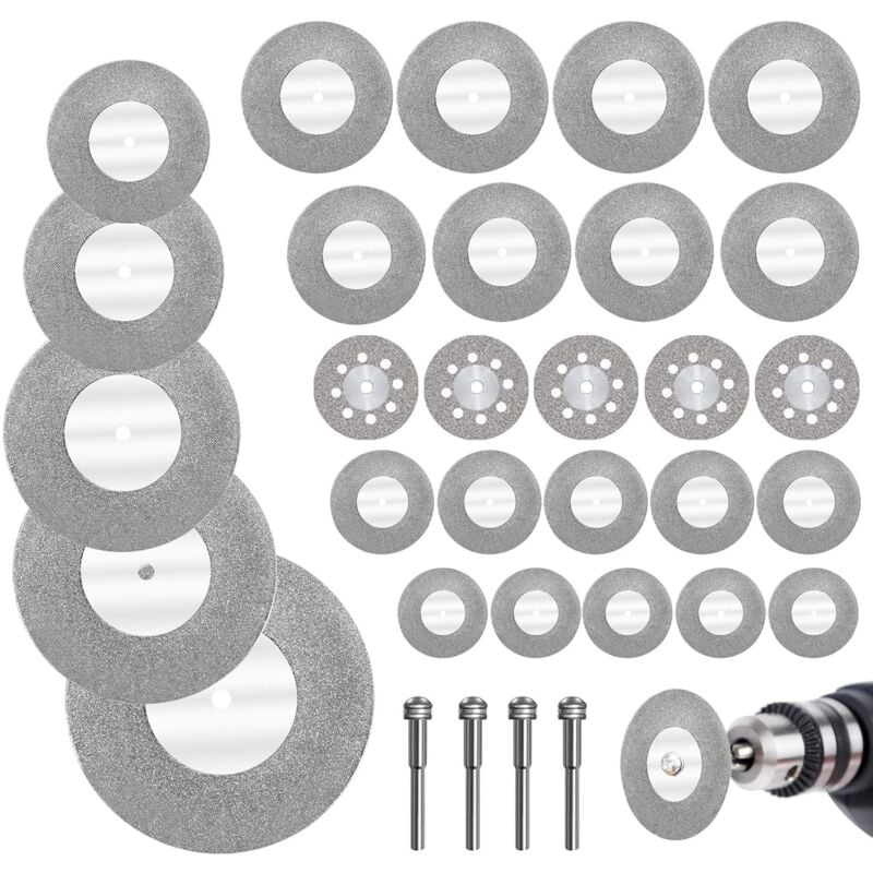 Diamond Cutting Discs 32pcs with 4 Mandrels 16-60mm for Glass Stone Wood Metal Ceramic - Image 1