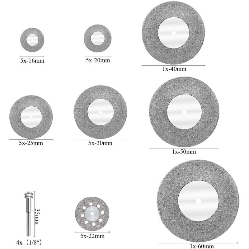 Diamond Cutting Discs 32pcs with 4 Mandrels 16-60mm for Glass Stone Wood Metal Ceramic - Image 2