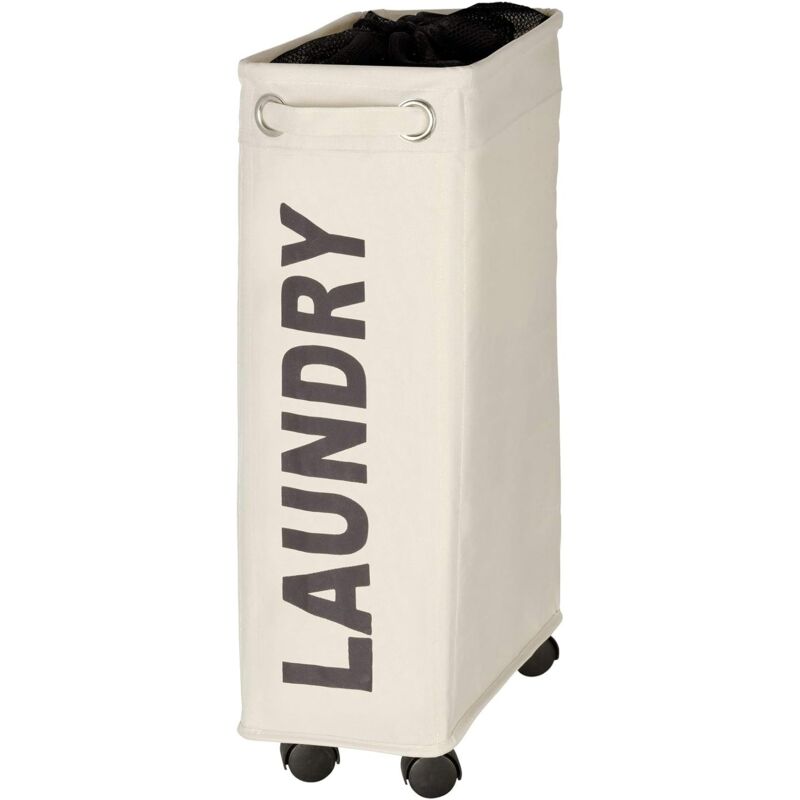 narrow laundry basket, laundry basket on wheels, Corno beige, Polyester, 43 l, 18.5 x 60 x 40 cm - Image 1