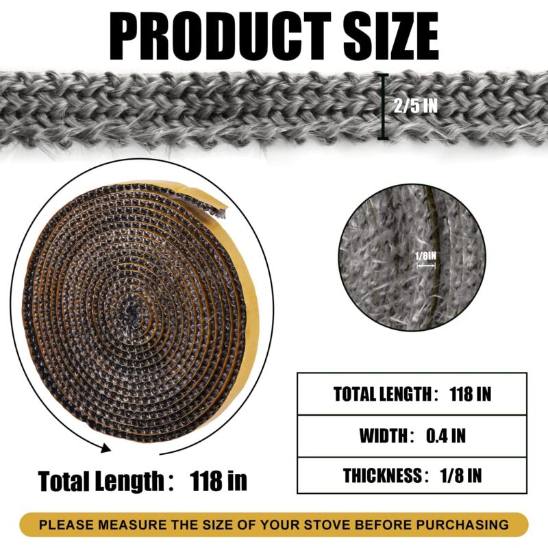 3mm x 1cm x 3m Heat Resistant Fiberglass Gasket - Self Adhesive Chimney Seal for Wood Stoves & Open Fireplaces, Up to 550°C - Image 2