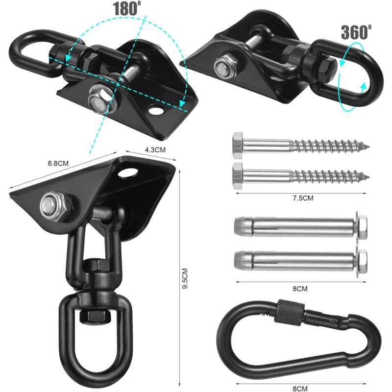 360° Swivel Hanging Chair Ceiling Mount, Swing, Suspension, Hook with Screws for Concrete, Wood, Playground, Porch, Trapeze Seat, Yoga - Image 2