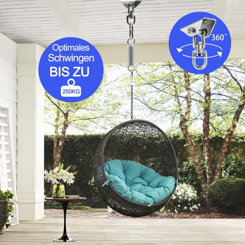 Stainless Steel Ceiling Mount Hanging Chair Spring Hook Kit, 360° Rotation, 450 kg Capacity - Image 2
