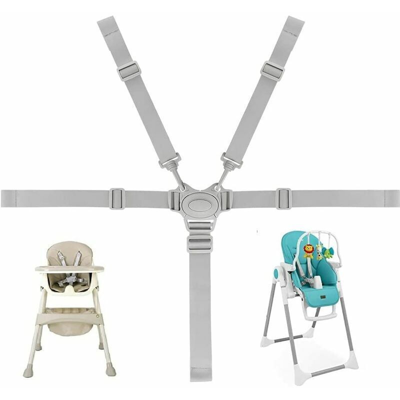 Adjustable 5-Point Safety Harness for Child Seats and Strollers, Gray - Compatible with Most Brands - Image 1