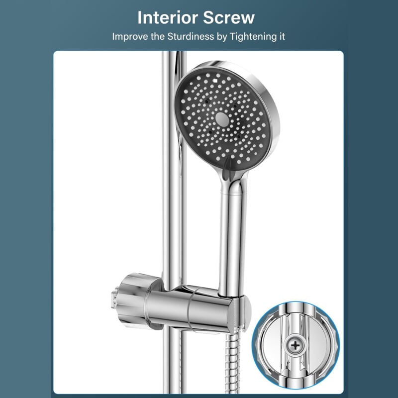 Chrome Wall Mounted Adjustable Shower Head Holder with 2 Hooks for 16-27mm Shower Rod - Image 3