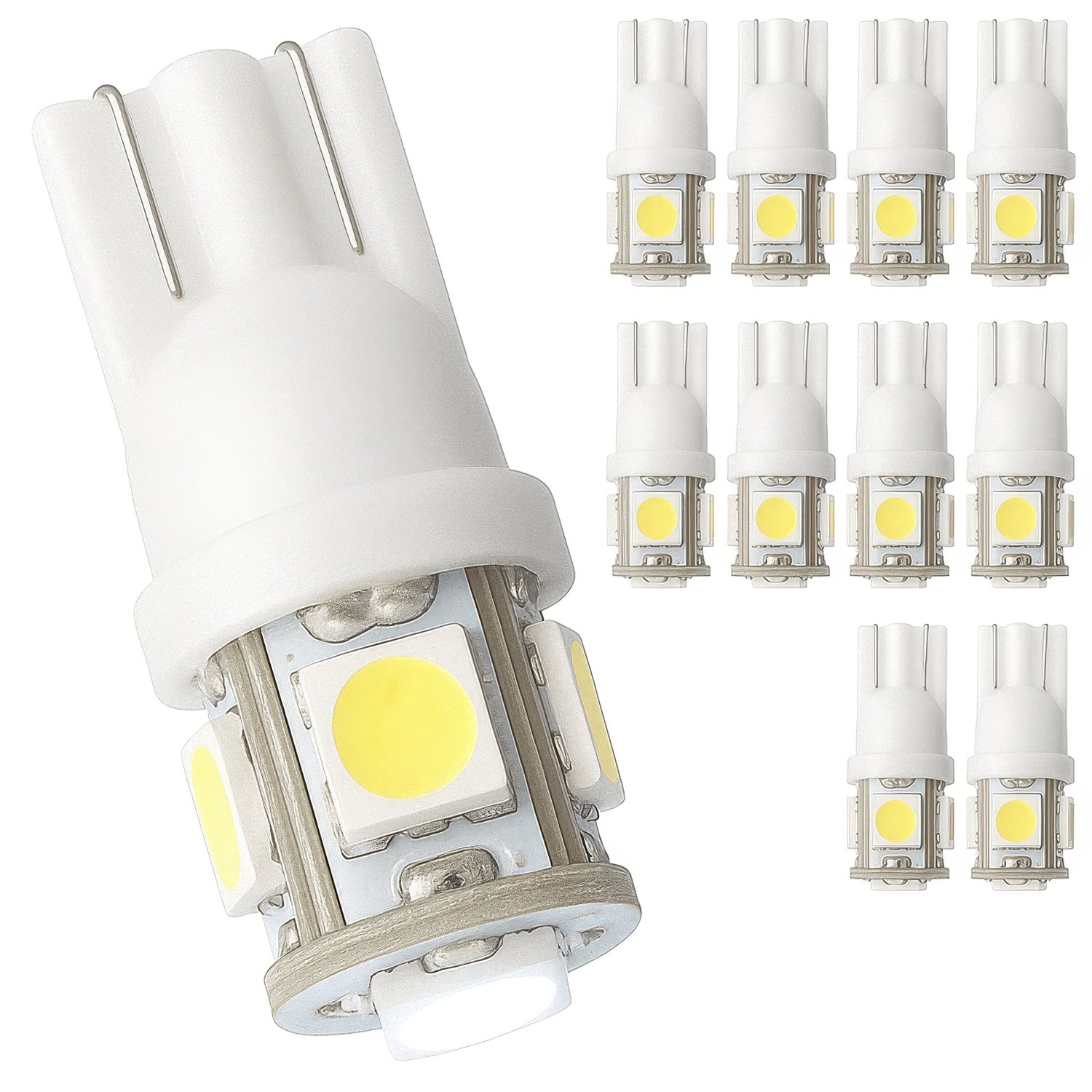 T10 LED Bulbs White 10-Pack W5W White Diode Bulbs - Image 1