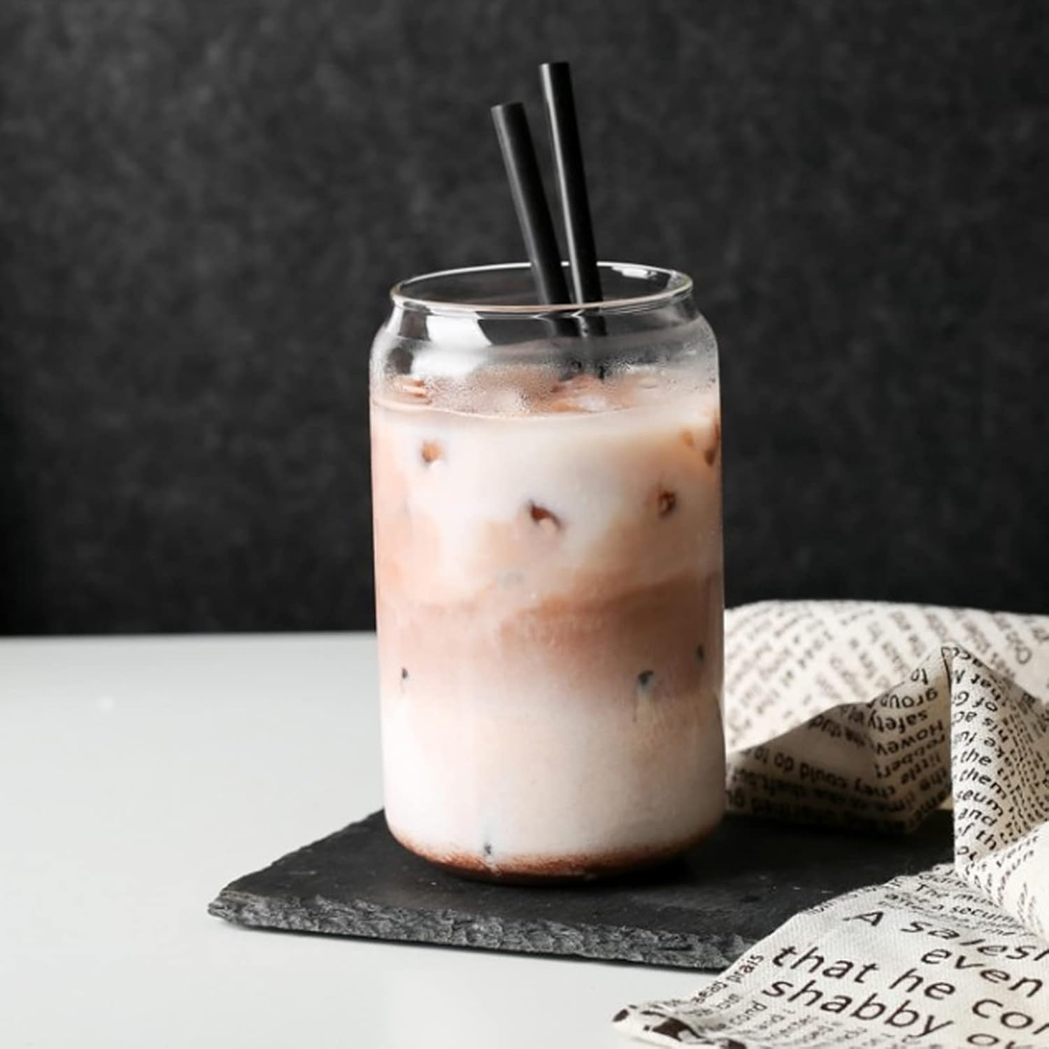 Beer Can Shaped Glass with Bamboo Lid and Straw 500ml 2 pcs for Coffee Milk Cocktail - Image 4