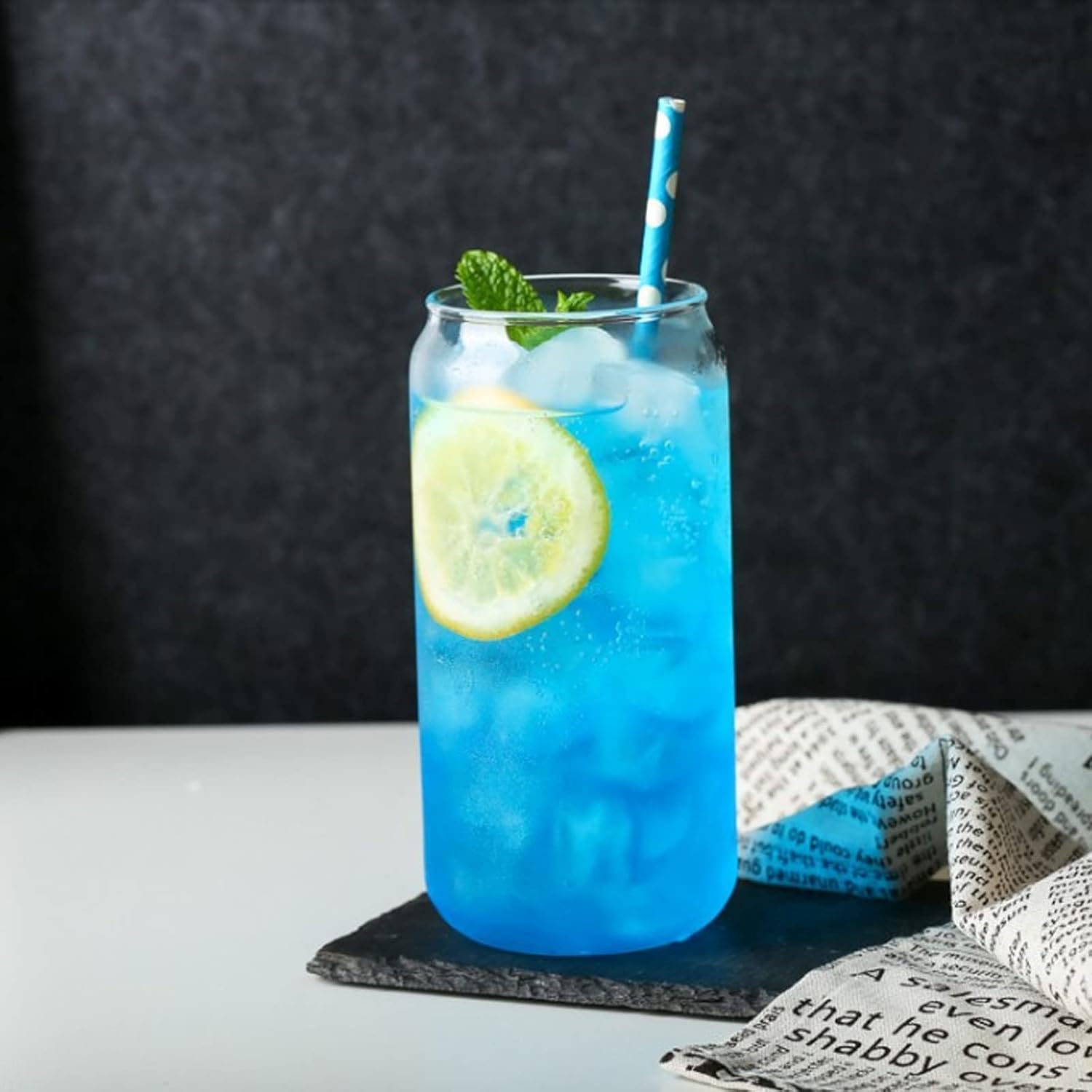 Beer Can Shaped Glass with Bamboo Lid and Straw 500ml 2 pcs for Coffee Milk Cocktail - Image 5