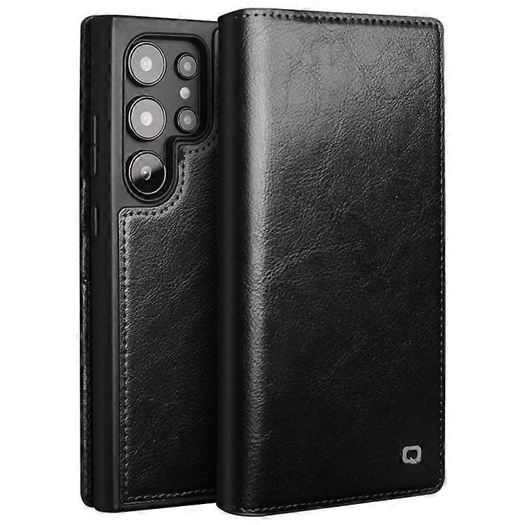 Compatible with Samsung Galaxy S24 Ultra Compatible Genuine Leather Wallet Phone Case Flip Stand Cover Black - Image 1