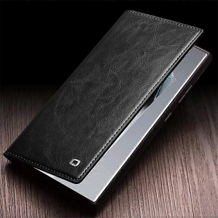 Compatible with Samsung Galaxy S24 Ultra Compatible Genuine Leather Wallet Phone Case Flip Stand Cover Black - Image 5