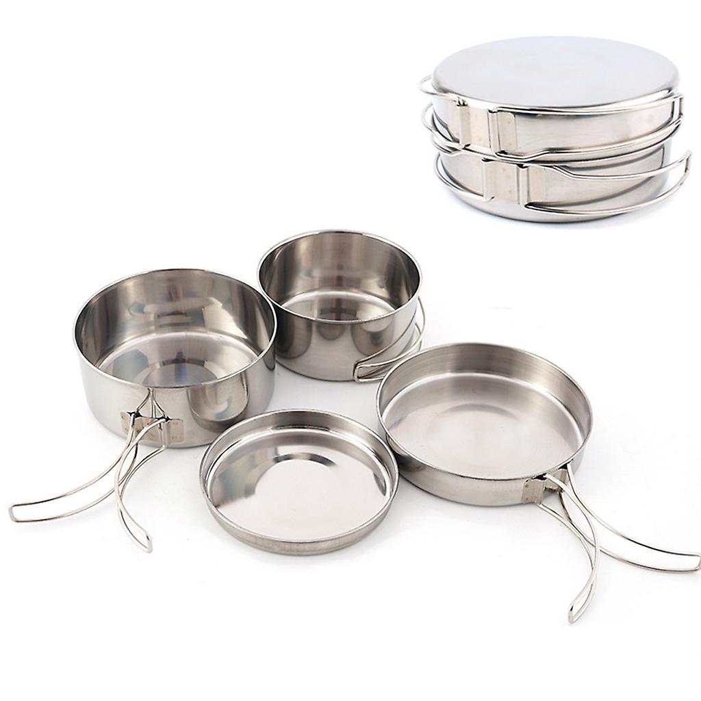 4 pcs Stainless Steel Camping Pots with Lid, Compatible with Outdoor Cooking - Image 2