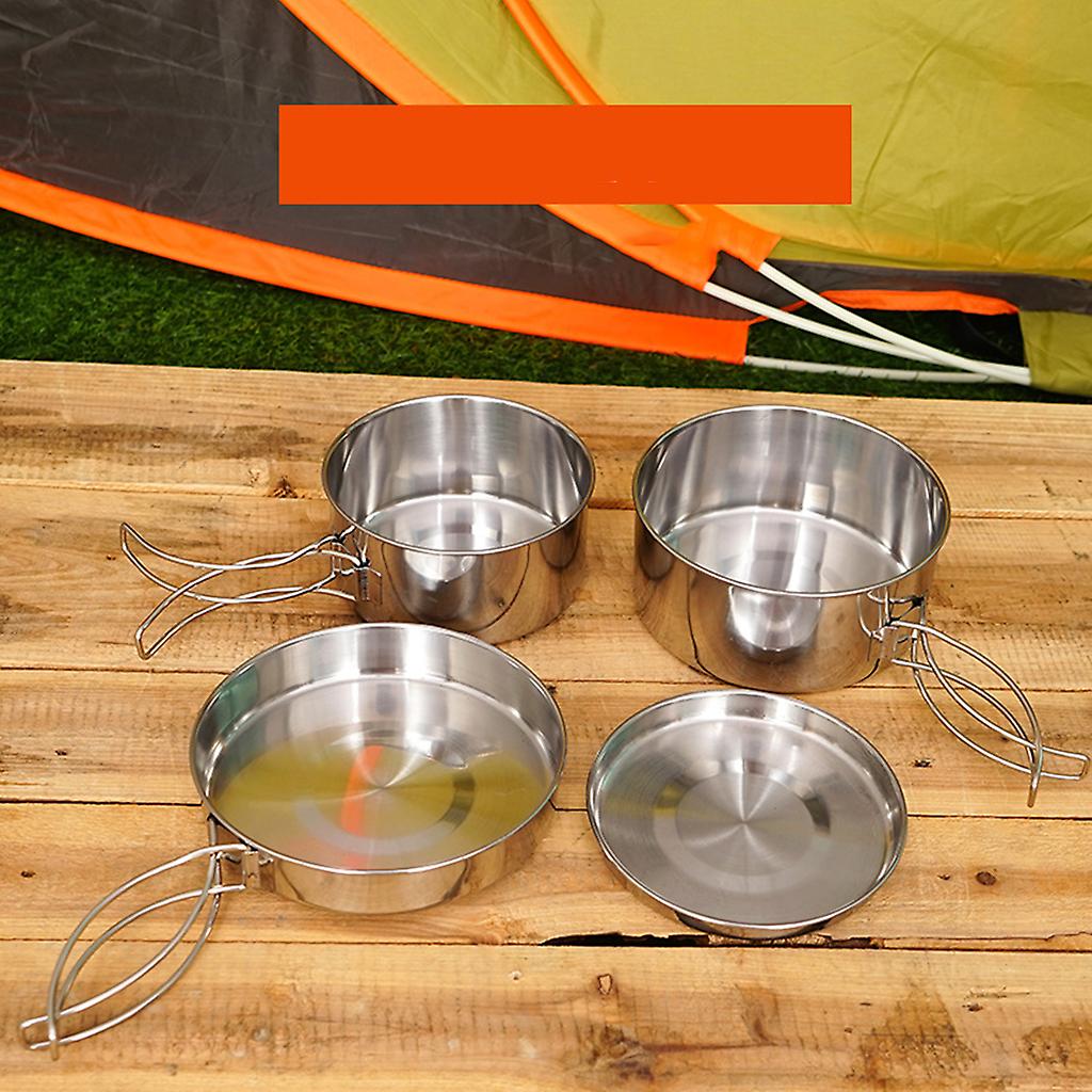 4 pcs Stainless Steel Camping Pots with Lid, Compatible with Outdoor Cooking - Image 3