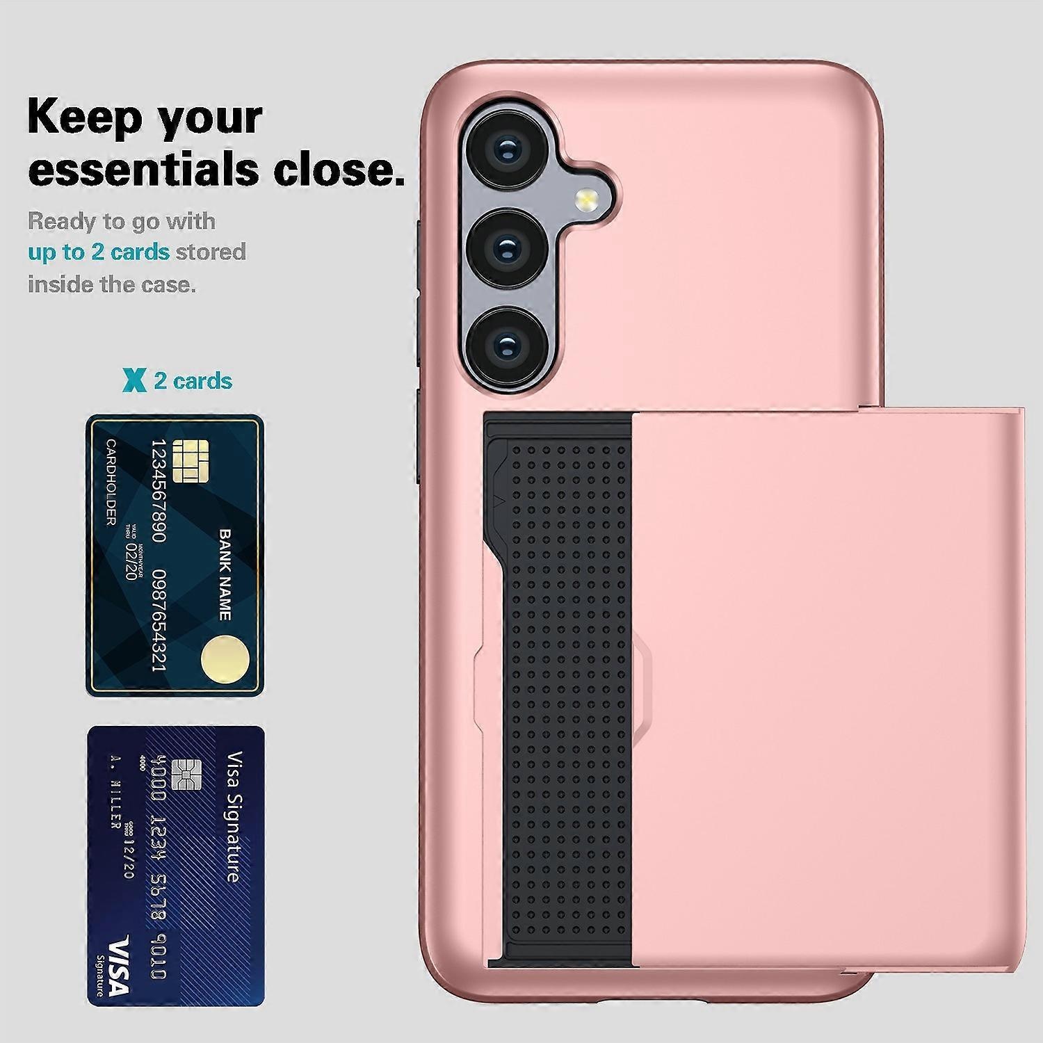 Compatible with Samsung Galaxy A16 5G 4G Compatible Case with Card Holder TPU PC Back Cover Rose Gold - Image 2
