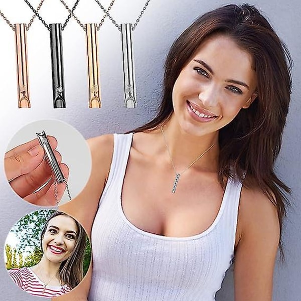 2pcs Breathing Necklace, Anxiety Necklace for Women, Stress Relief Mindful Breathing Necklace Stainless Steel for Meditation Relaxation Silver gold Silver gold - Image 4
