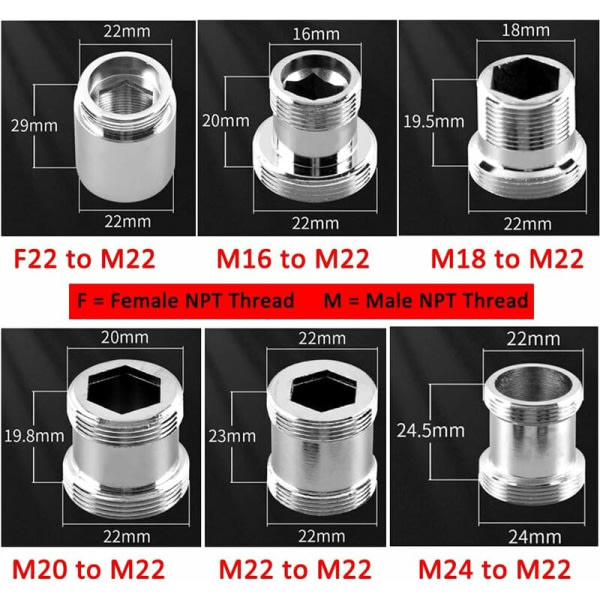 2 Pack Brass Faucet Adapter 22mm NPT Male to Male Aerator Connector Compatible with Sink Faucet Water Filter M24 to M22 - Image 2