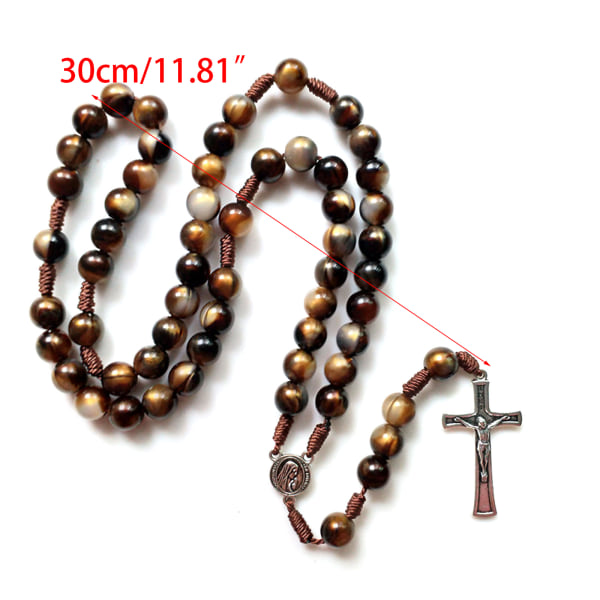 Crucifix Rosary Beads Necklace Medal Chain Pendant Necklace Brown Acrylic Beads Long Chain Pray Jewelry Gift - Image 4