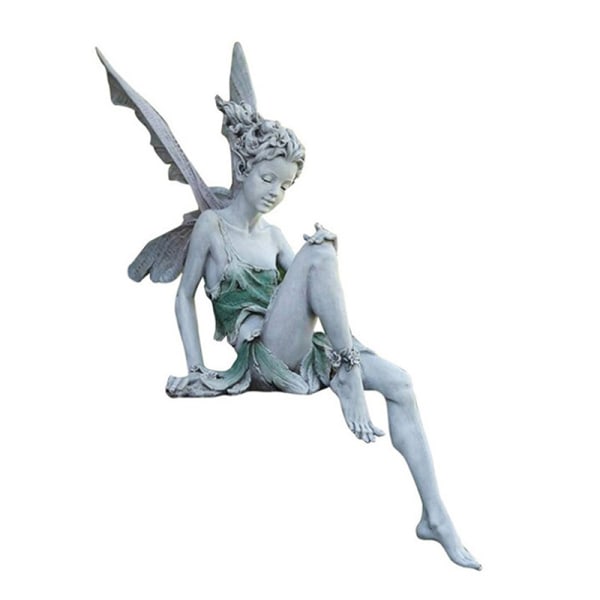 Resin Sitting Fairy Statue Garden Ornament Porch Sculpture White - Image 1