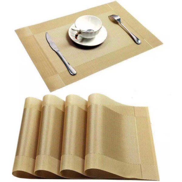 PVC Non-Slip PVC Placemats Set Heat Resistant Placemats Dining Table Kitchen Mat (Set of 4) Gold - Image 1