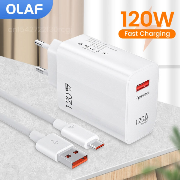 120W USB C Fast Charger Huawei Samsung Xiaomi Compatible with QC3.0 Type C Cable 10A EU White - Image 1