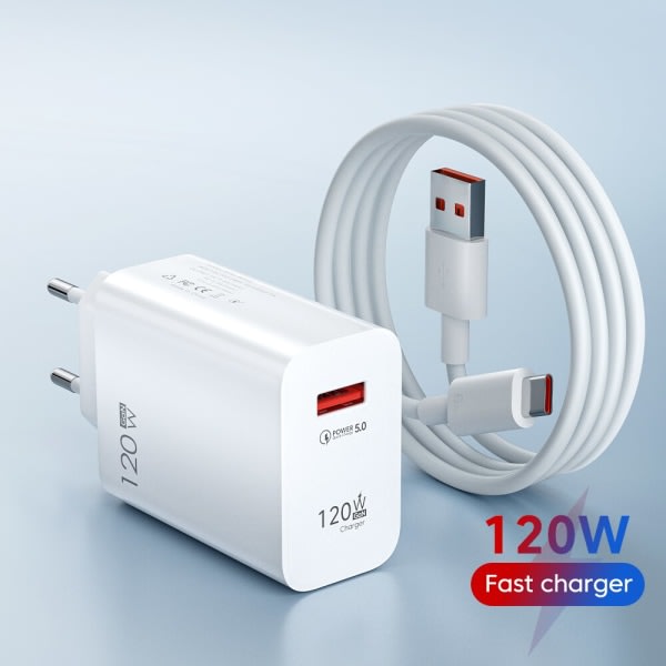 120W USB C Fast Charger Huawei Samsung Xiaomi Compatible with QC3.0 Type C Cable 10A EU White - Image 2