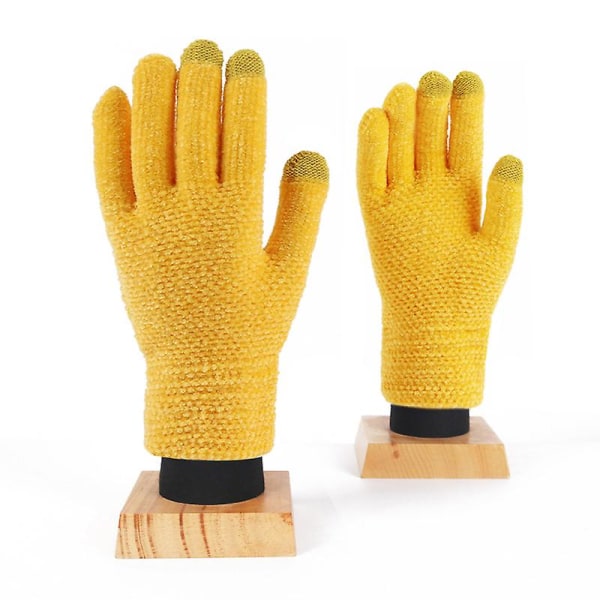 Touchscreen Gloves Women Warm Knitted Gloves 2 Pairs Bright Yellow - Image 1