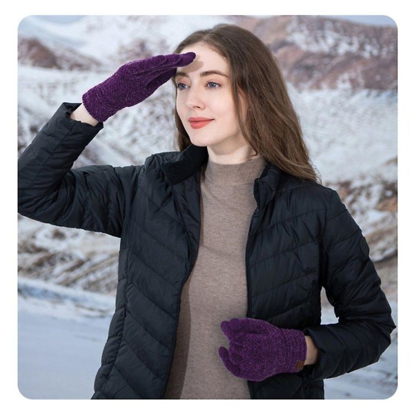 Touchscreen Gloves Women Warm Knitted Gloves 2 Pairs Bright Yellow - Image 2