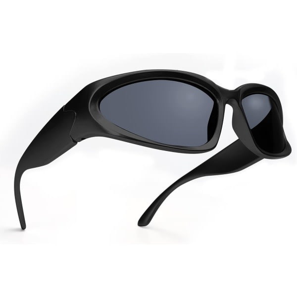 Wrap Around Fashion Glasses for Men Women Trendy Fast Oval Dark Futuristic Sunglasses Goggles Eyebrow - Image 1
