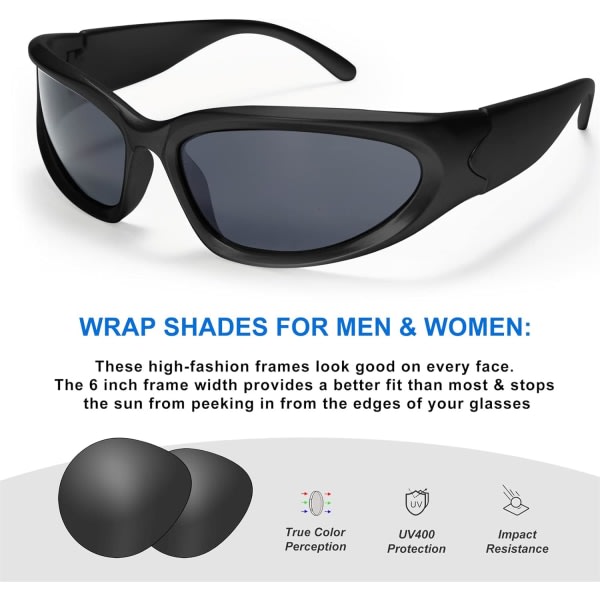 Wrap Around Fashion Glasses for Men Women Trendy Fast Oval Dark Futuristic Sunglasses Goggles Eyebrow - Image 2