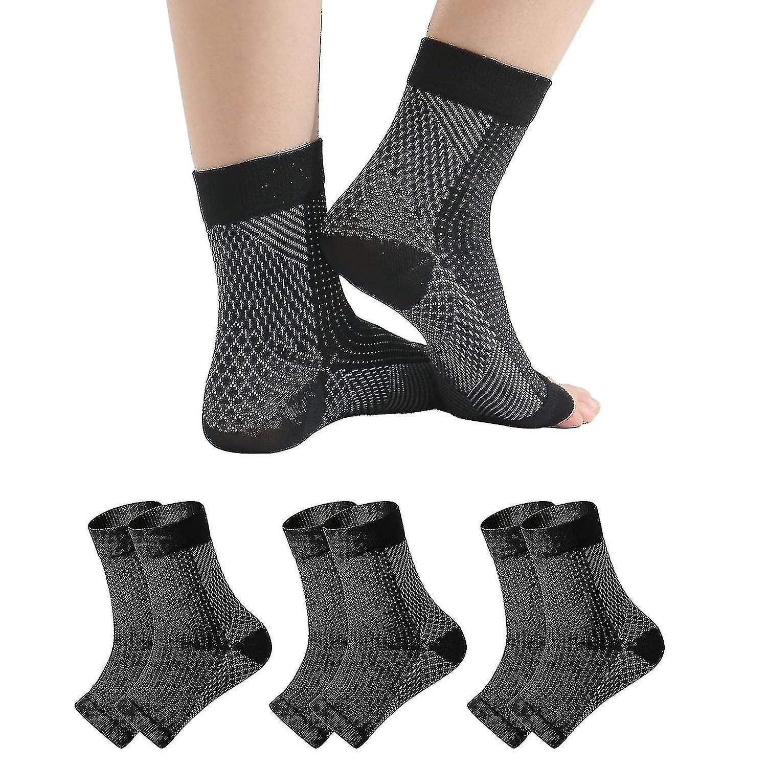 3 pairs of neuropathy socks, soothing socks for neuropathy pain, tendinitis compression socks, plantar fasciitis, neuropathy - Black - L XL - Image 1