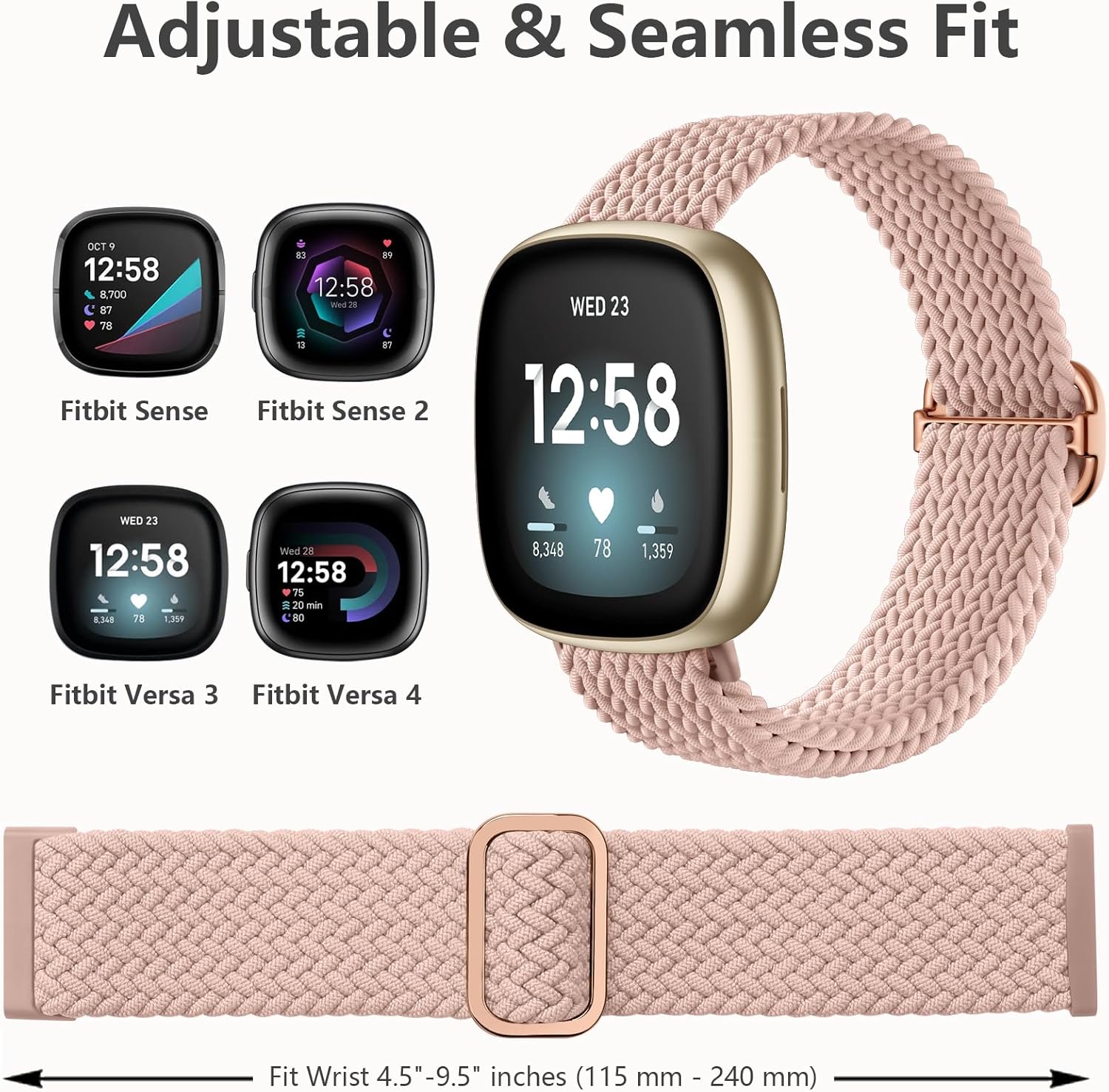 Fitbit Versa Strap Compatible with Sense Sense 2 Elastic Braided Nylon Sport Band - Image 5