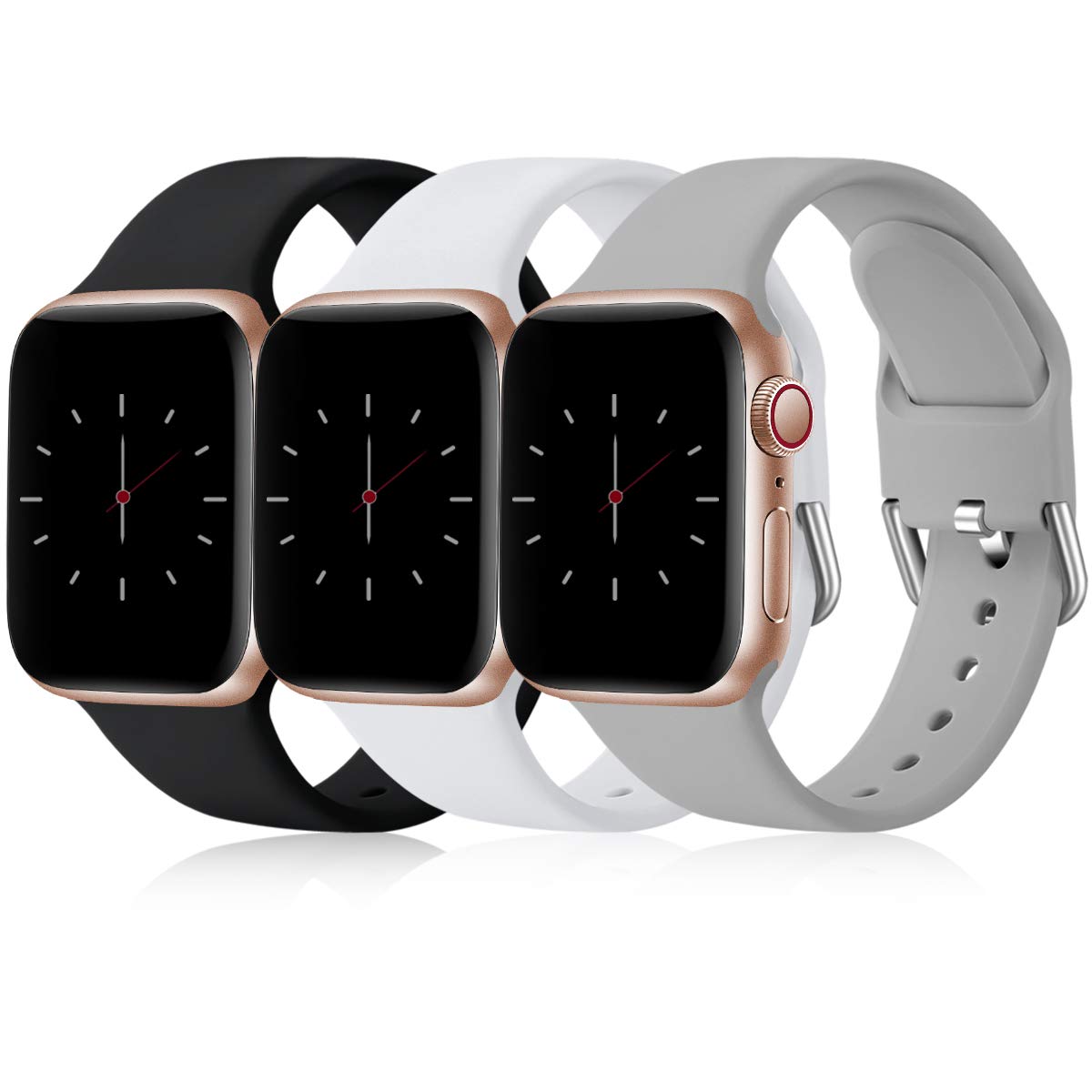 Compatible with Apple Watch Bands Series 8 7 6 5 4 3 Ultra SE 42mm 44mm 45mm, 3-Pack Black White Gray - Image 1
