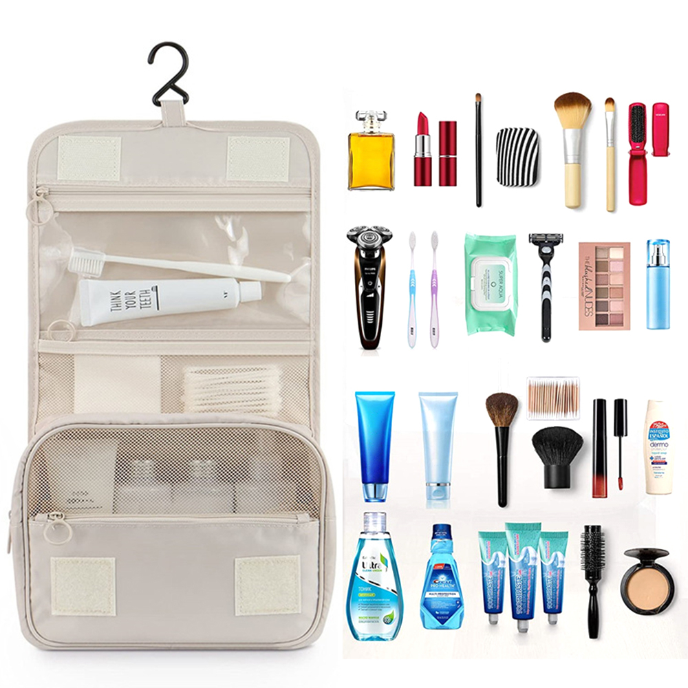 Travel Toiletry Bag for Women with Hook Beige Hanging Toiletry Bag - Image 6