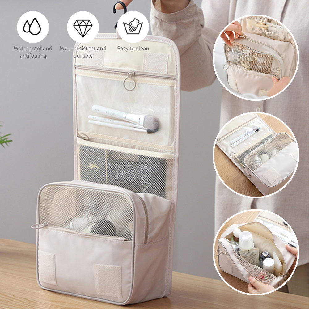 Travel Toiletry Bag for Women with Hook Beige Hanging Toiletry Bag - Image 8