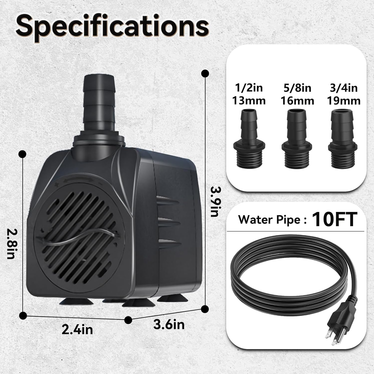 400GPH Submersible Water Pump, Ultra Quiet Fountain Pump for Ponds, Aquariums, Fish Tanks and Hydroponics. Adjustable Flow with 10ft Power Cord. - Image 3