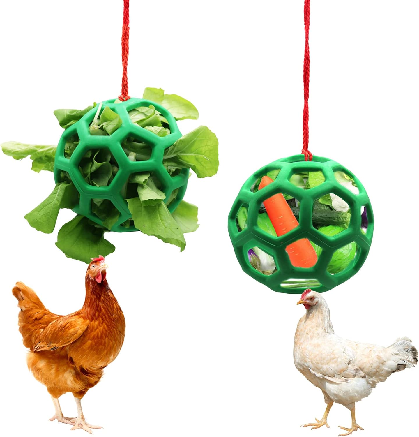 2pcs Chicken Vegetable Feeder Ball Hanging Feeding Toy, Poultry Fruit Holder Chicken Cabbage Feeder Treat Feeding Tool for Hens Chicken Coop Goose Duck Large Birds - Image 1