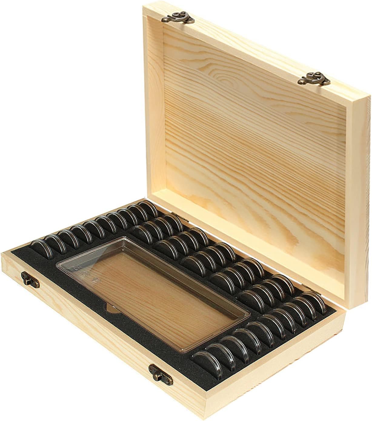 Wooden Coin Capsules Holder Case, Coin Storage Box Banknotes Collection Holder with Lock, Coin Collector Organizer Coin Display Commemorative Case for 40 Coins and 100 Banknotes - Image 1