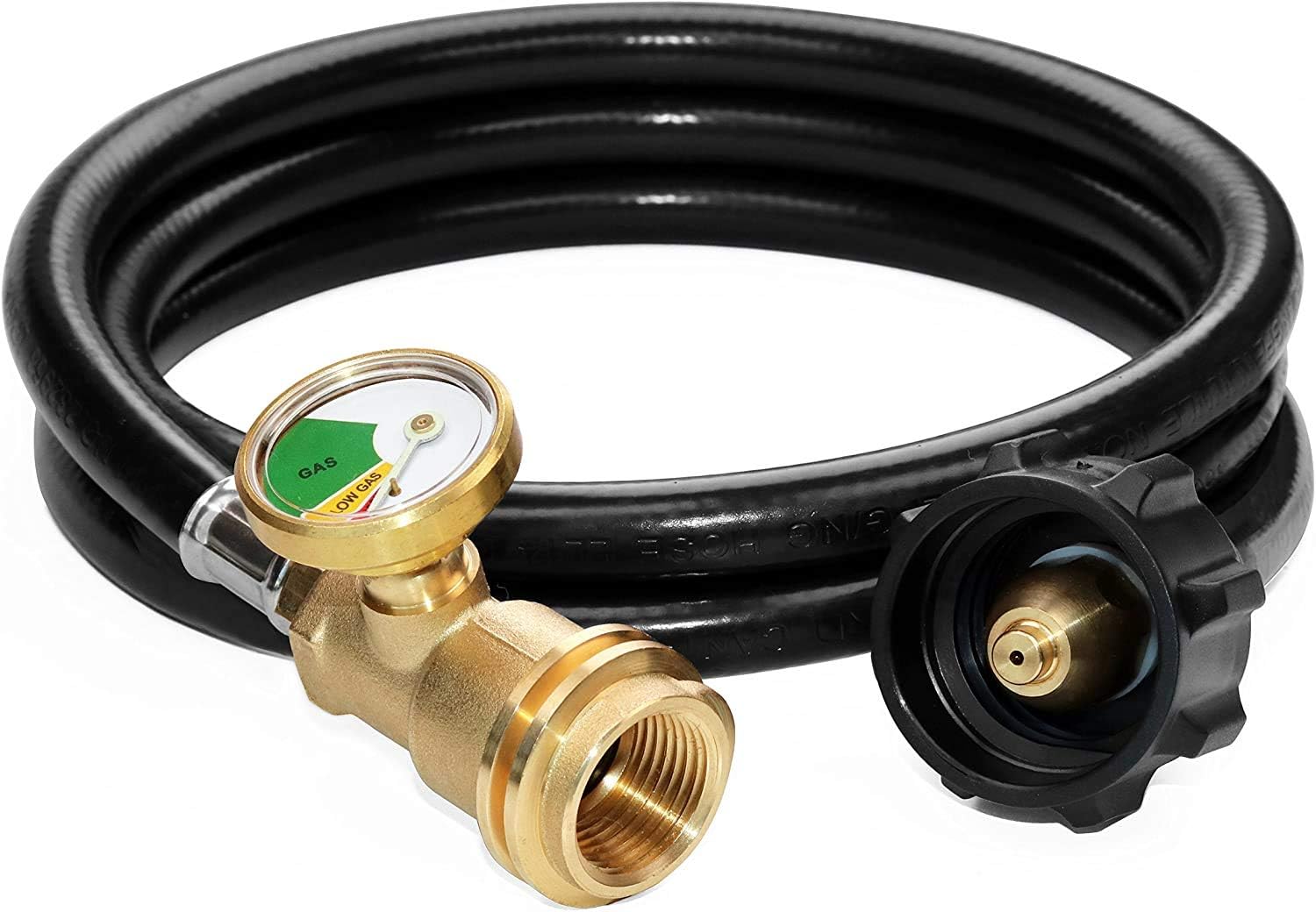5 Feet Propane Tank Extension Hose with Gauge -Leak Detector Replacement for Gas Grill, Heater and All Other Propane Appliances, Acme to Male QCC/POL Fittings - Image 1