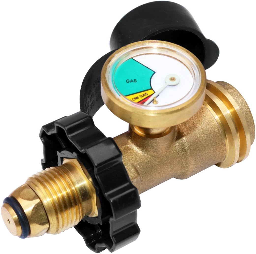 Universal Fit POL Propane Tank Adapter with Gauge - Converts POL LP Tank Service Valve to QCC1 / Type 1, Old to New Connection Type - Image 1