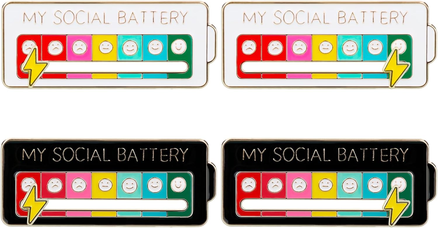 4PCS Social Battery Pin,My Social Battery Slider Pin,Funny Interactive Brooch Pins Lapel,Mood Enamel Pins 7 Days a Week for Backpacks Hat Bags Scarves Clothing - Image 1