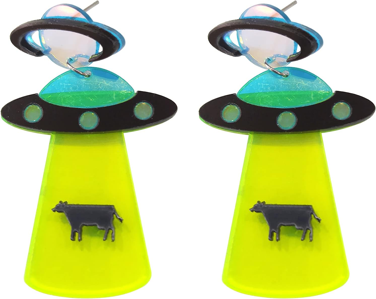 Women's Weird Earrings, Cute UFO Dangle Earrings, 2.5 in Length, Nickel Free - Image 4